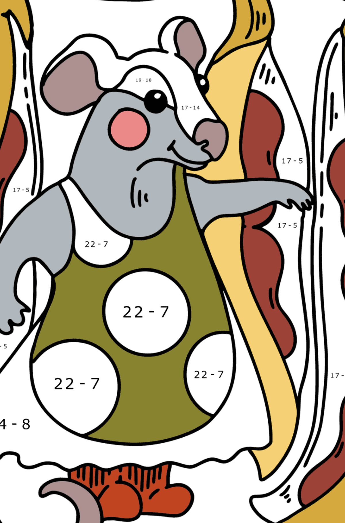 Desenho para colorir - Mouse fofo - Colorindo com Matemática - Subtração para Crianças