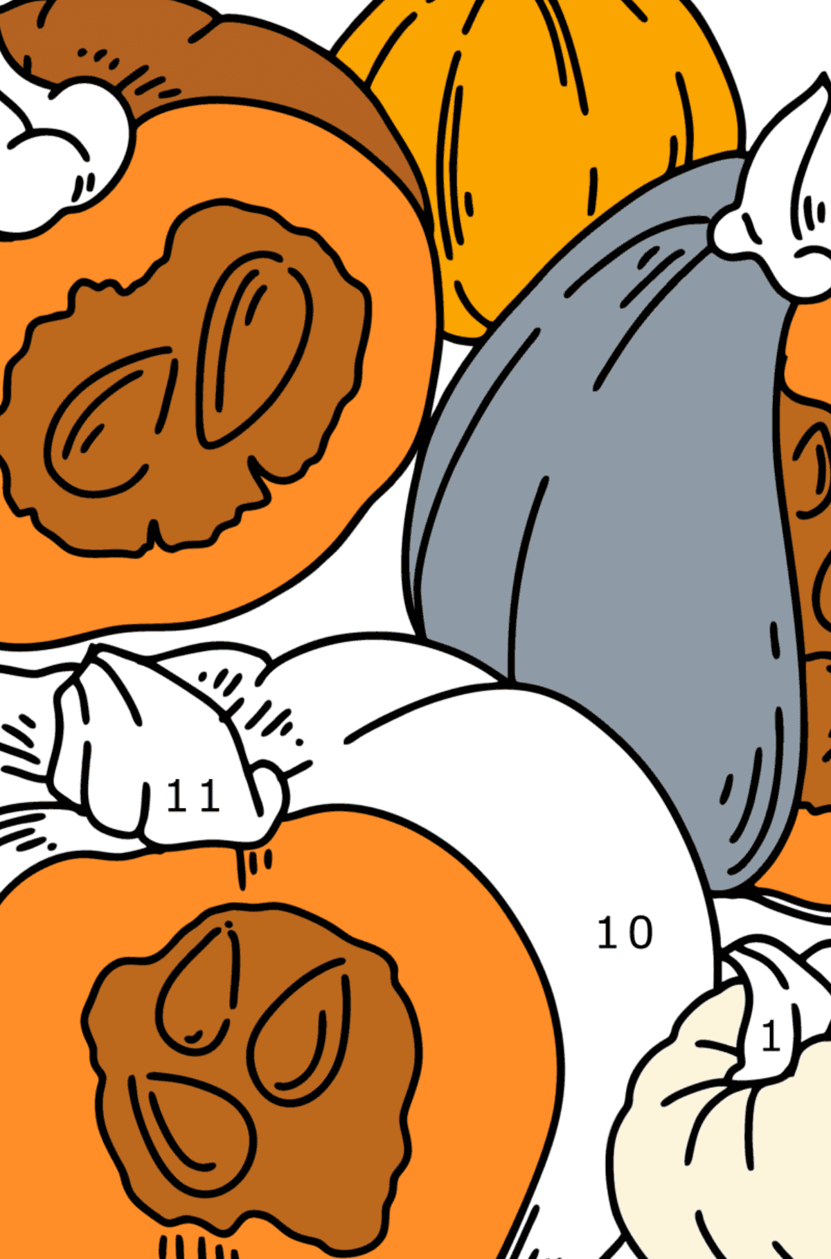 Coloring page Autumn - Pumpkin harvest - Coloring by Numbers for Kids