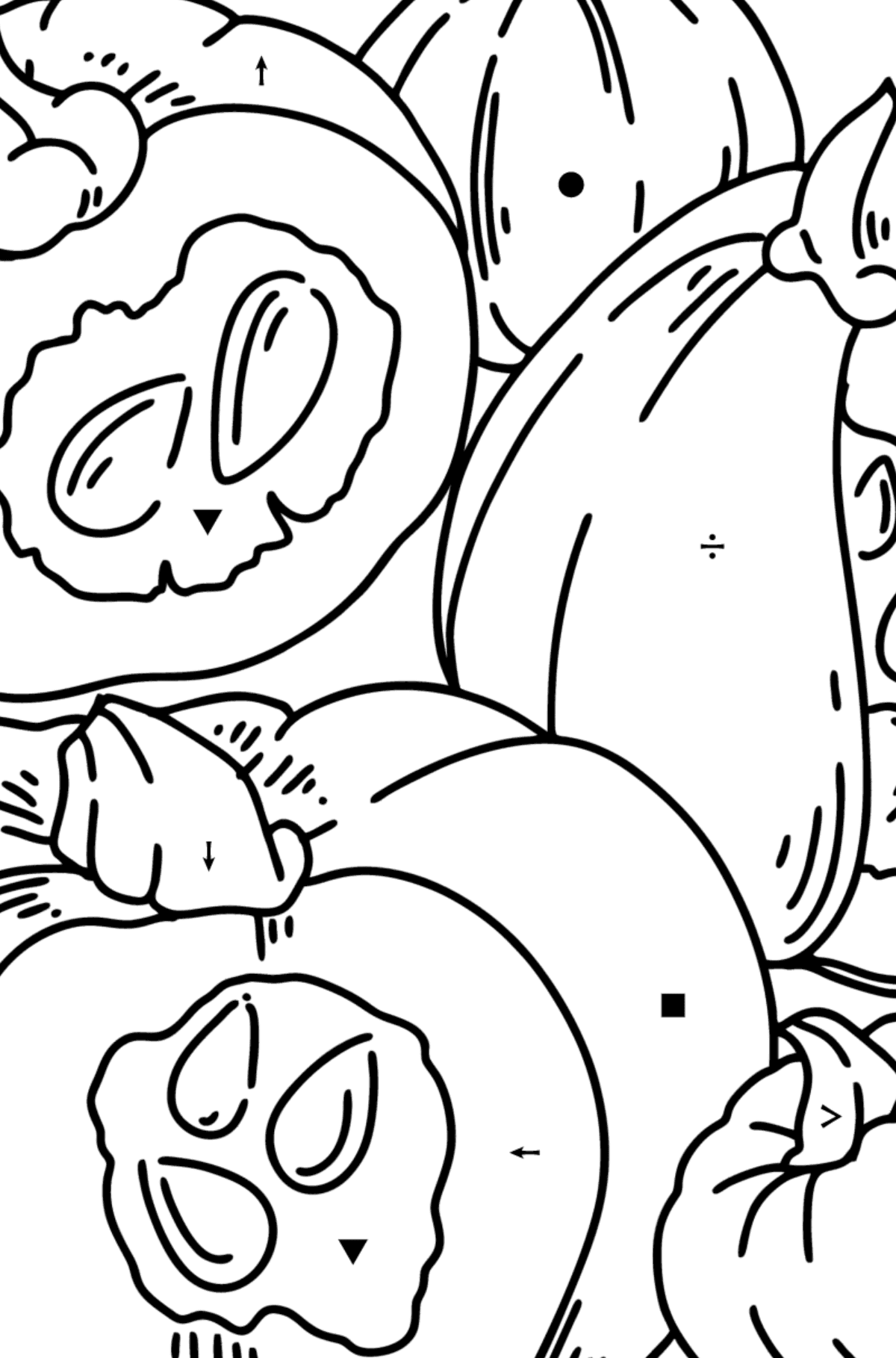 Coloring page Autumn - Pumpkin harvest - Coloring by Symbols for Kids