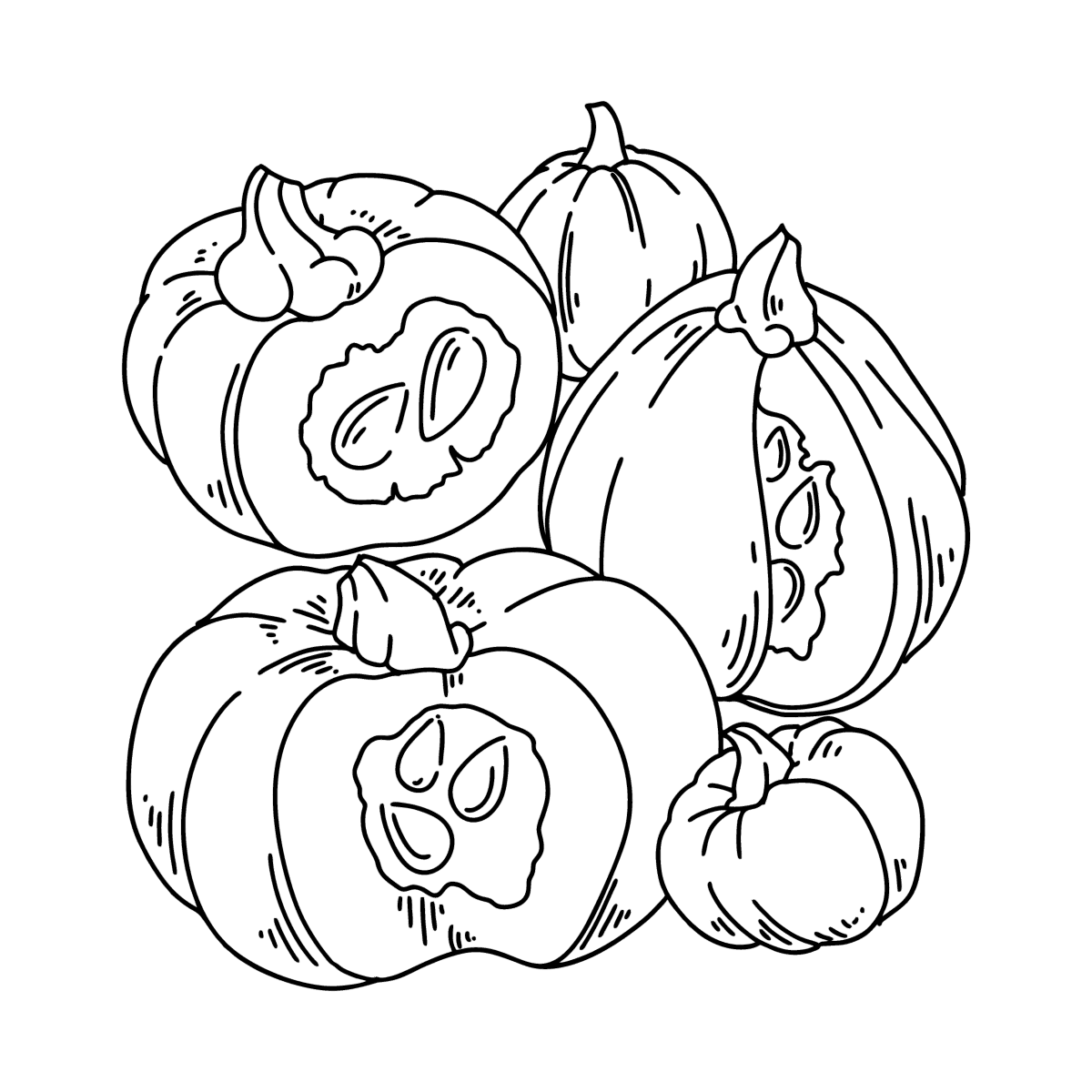 Coloring page Autumn - Pumpkin harvest ♥ Online and Print!