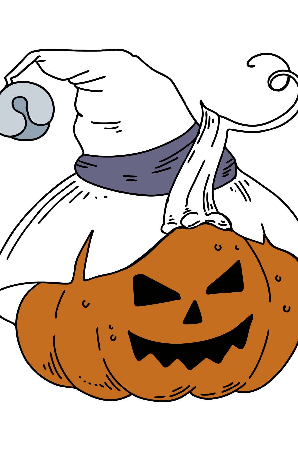 Desen de colorat dovleac în pălărie și halloween - Desene de colorat pentru copii