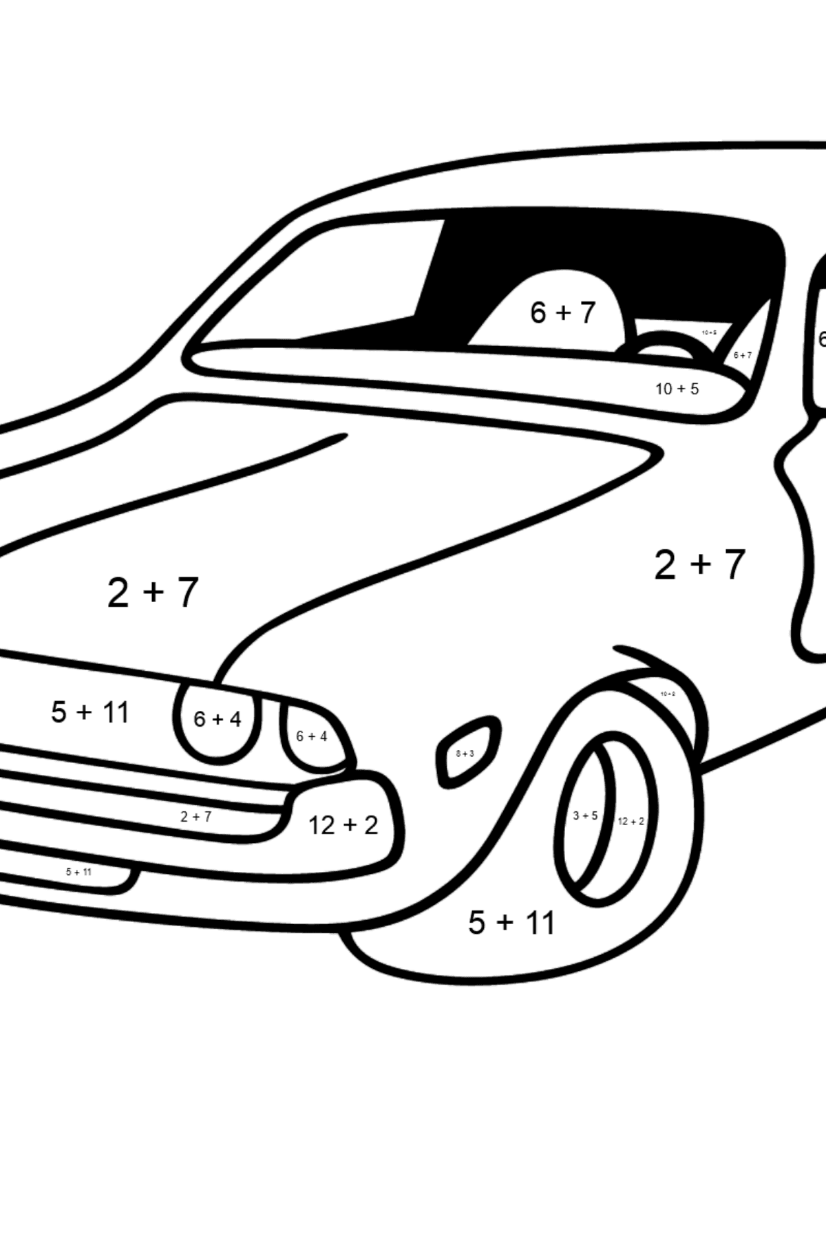 Chevrolet-Chevy Auto Malvorlagen - Mathe Ausmalbilder - Addition für Kinder