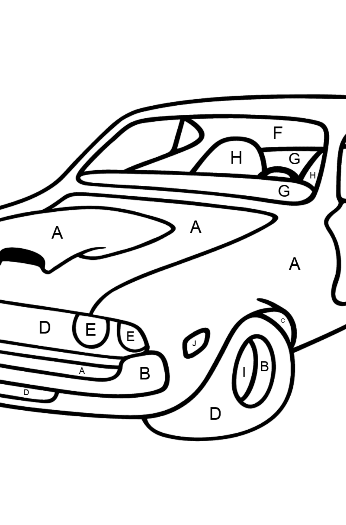 Chevrolet-Chevy Sportwagen Ausmalbild - Ausmalen nach Buchstaben für Kinder