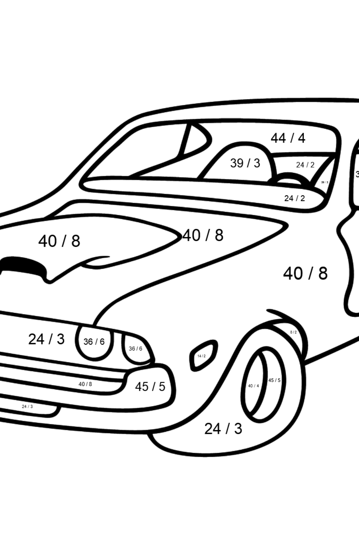 Desenho para colorir de um Carro esporte Chevrolet - Colorindo com Matemática - Divisão para Crianças