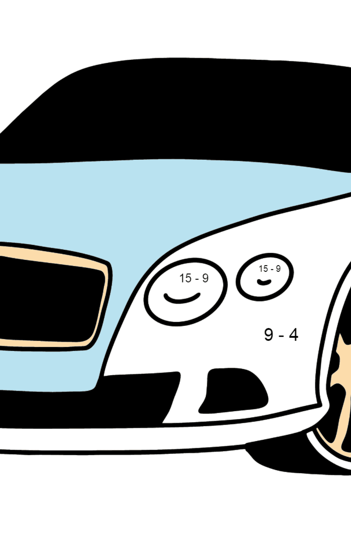 Desenhos para colorir do Bentley Continental GT Car - Colorindo com Matemática - Subtração para Crianças