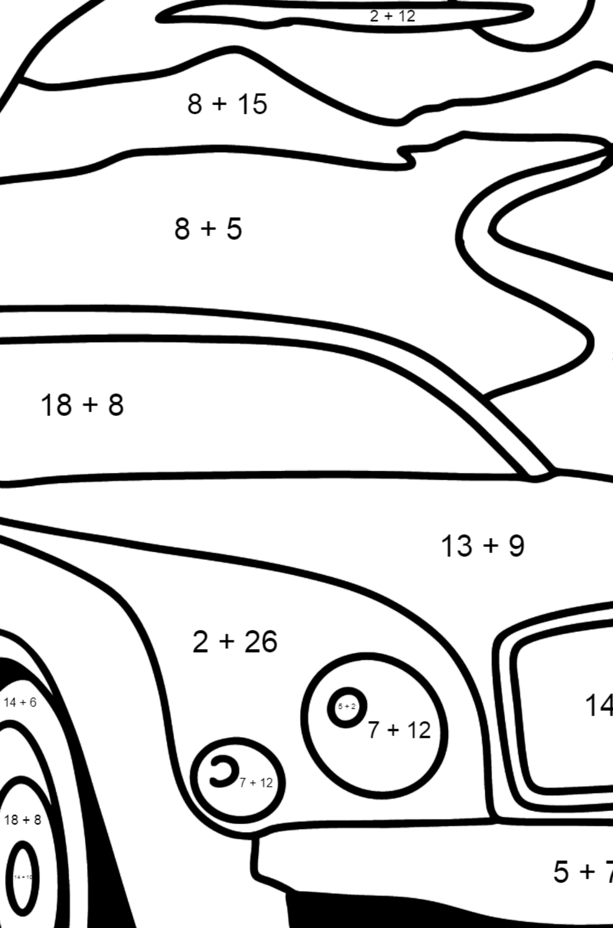 Розмальовка Автомобіль Bentley Mulsanne - Математична Розмальовка Додавання для дітей