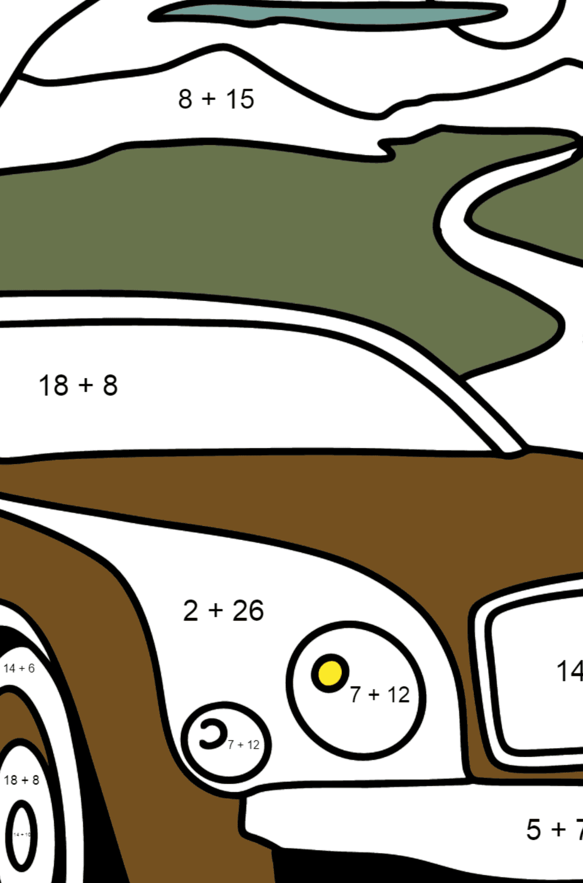 Desenhos para colorir do carro Bentley Mulsanne - Colorindo com Matemática - Soma para Crianças