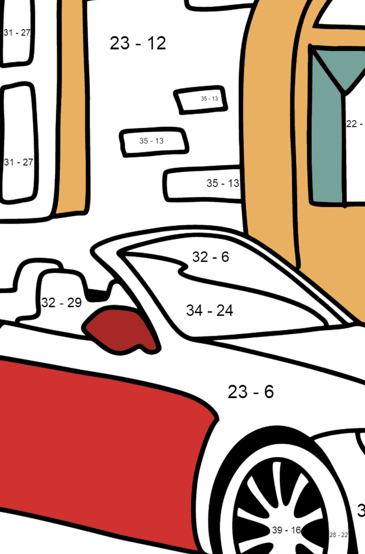 BMW Convertible coloring page - Math Coloring - Subtraction for Kids