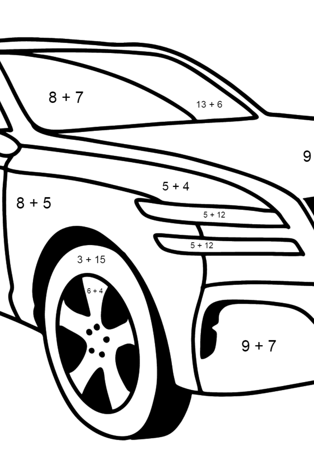 Розмальовка Автомобіль Genesis - Математична Розмальовка Додавання для дітей