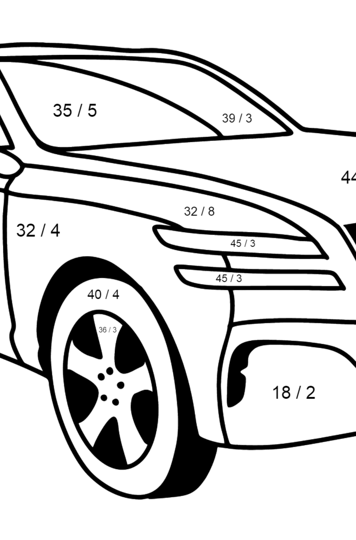 Розмальовка Автомобіль Genesis - Математична Розмальовка Ділення для дітей