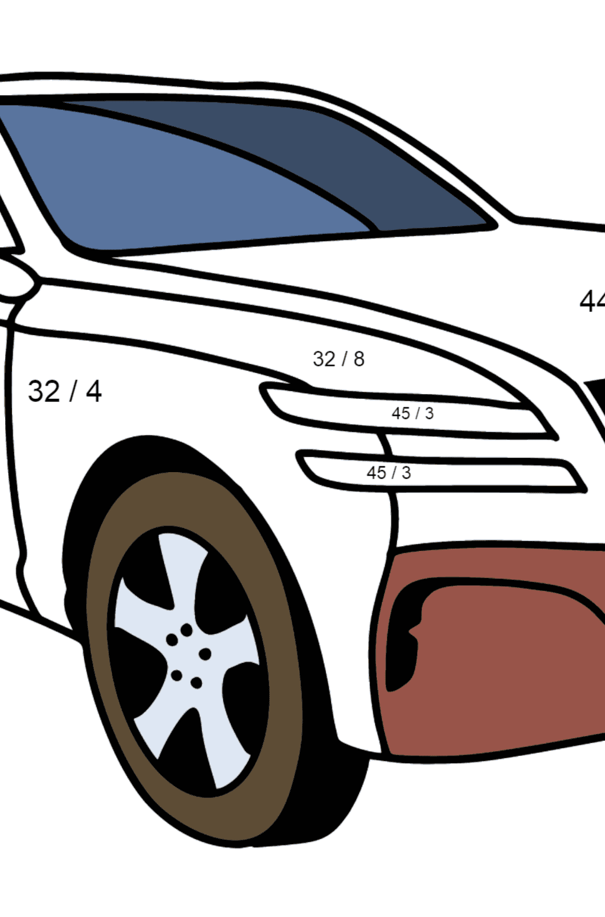 Dibujo de coche Genesis para colorear - Colorear con Matemáticas - Divisiones para Niños