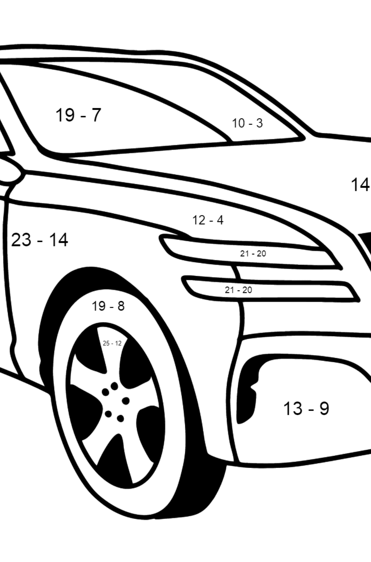 Розмальовка Автомобіль Genesis - Математична Розмальовка Віднімання для дітей