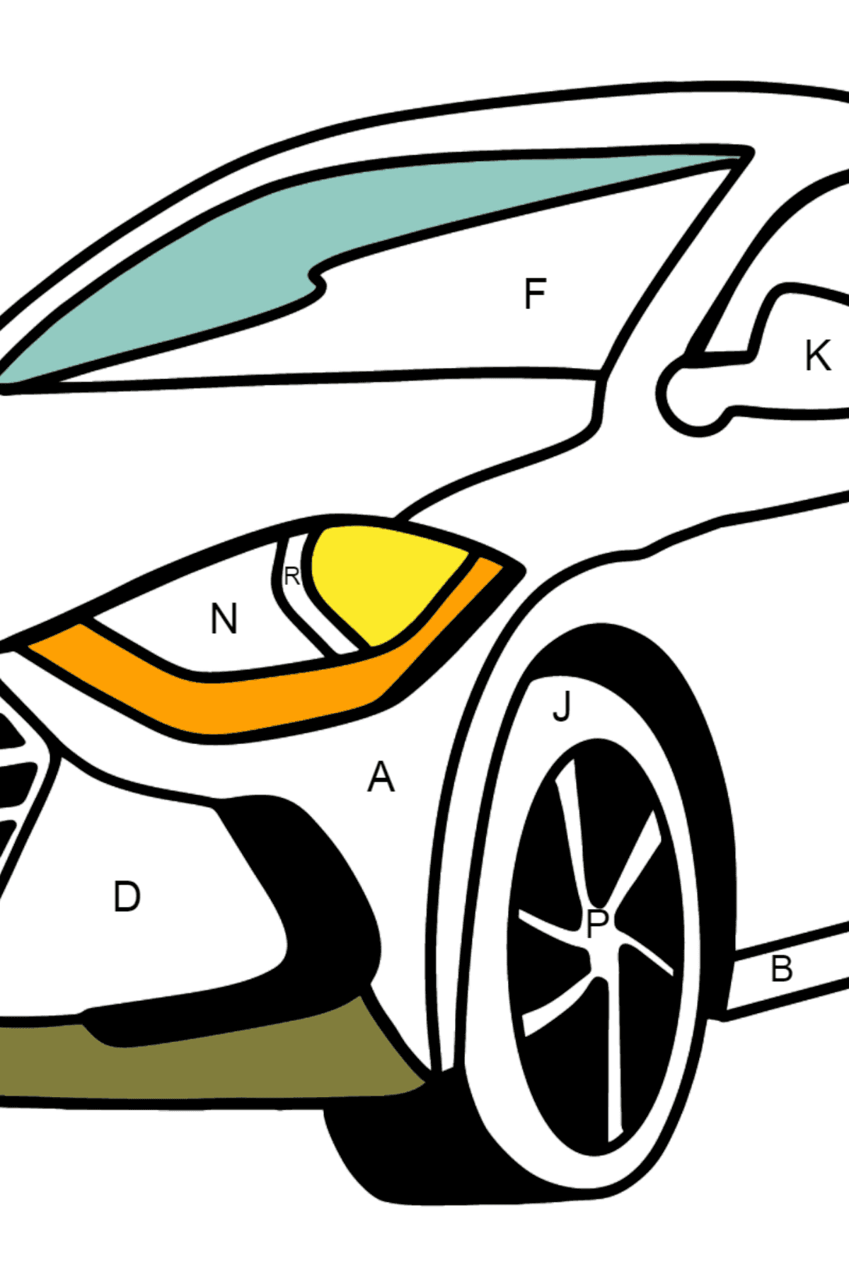 Hyundai Elantra Ausmalbild - Ausmalen nach Buchstaben für Kinder