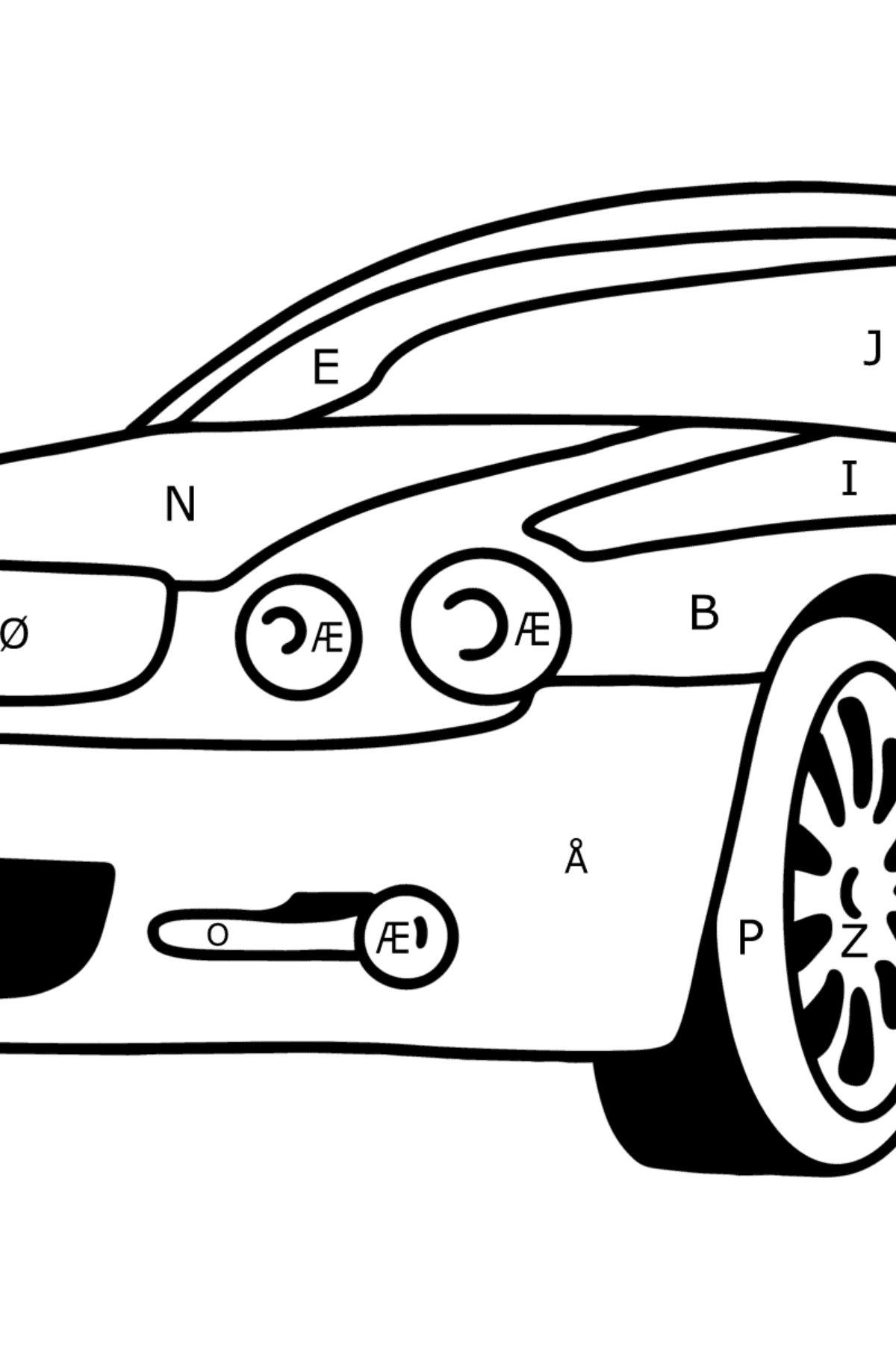Tegning til farvning Jaguar GT - Farvelægning af brevene for børn