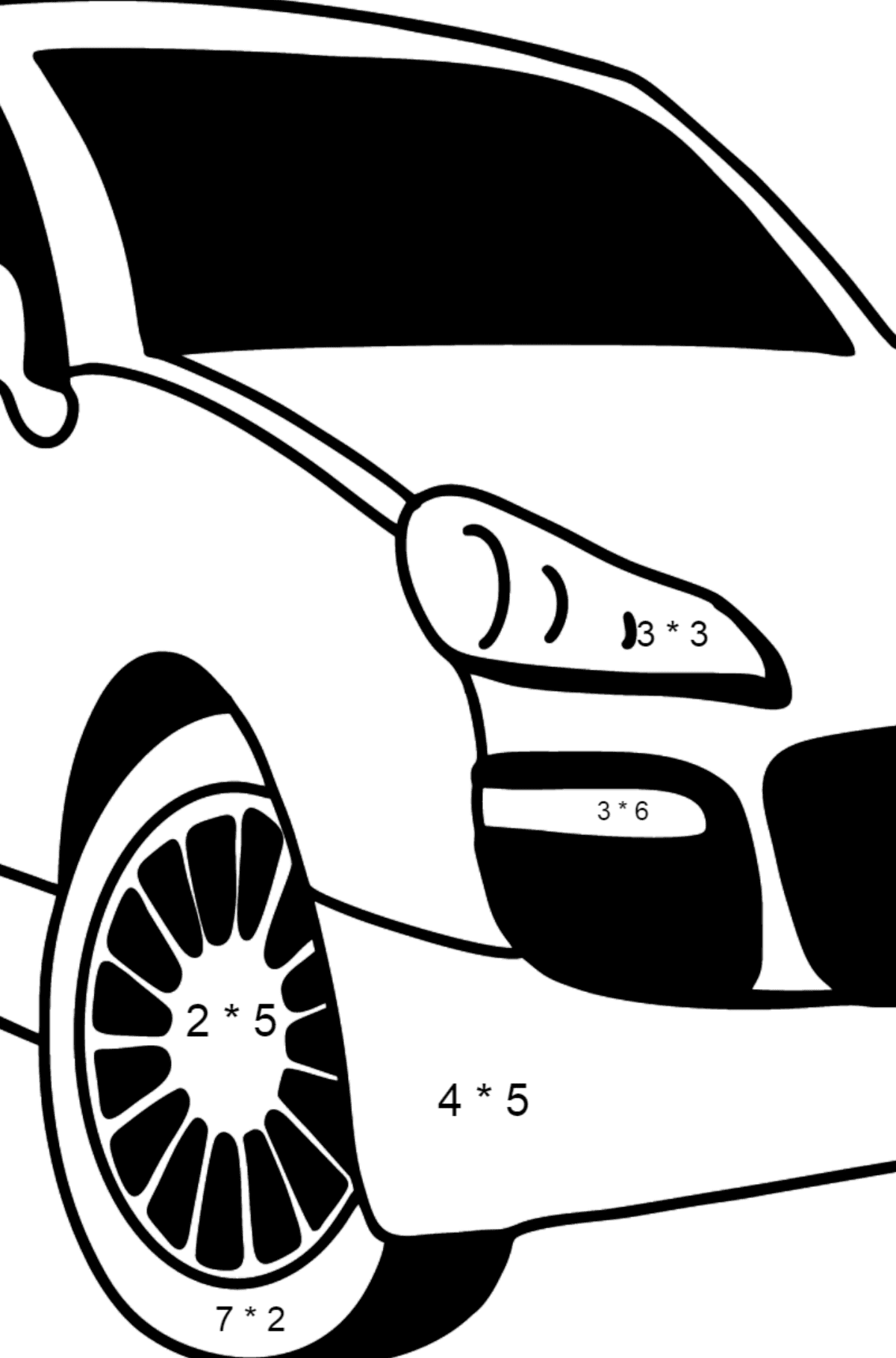 Розмальовка Кросовер Porsche Cayenne - Математична Розмальовка Множення для дітей