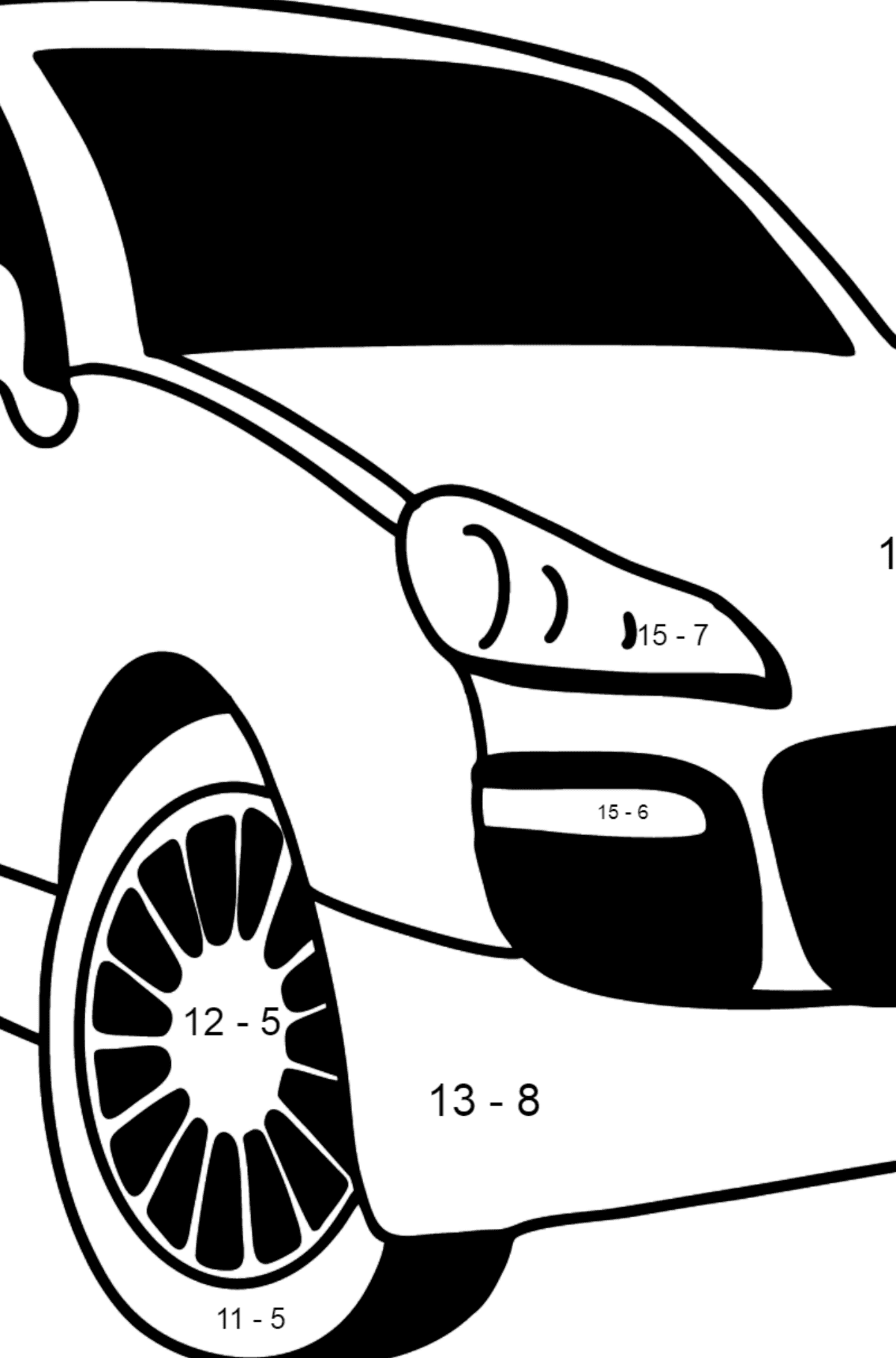 Розмальовка Кросовер Porsche Cayenne - Математична Розмальовка Віднімання для дітей