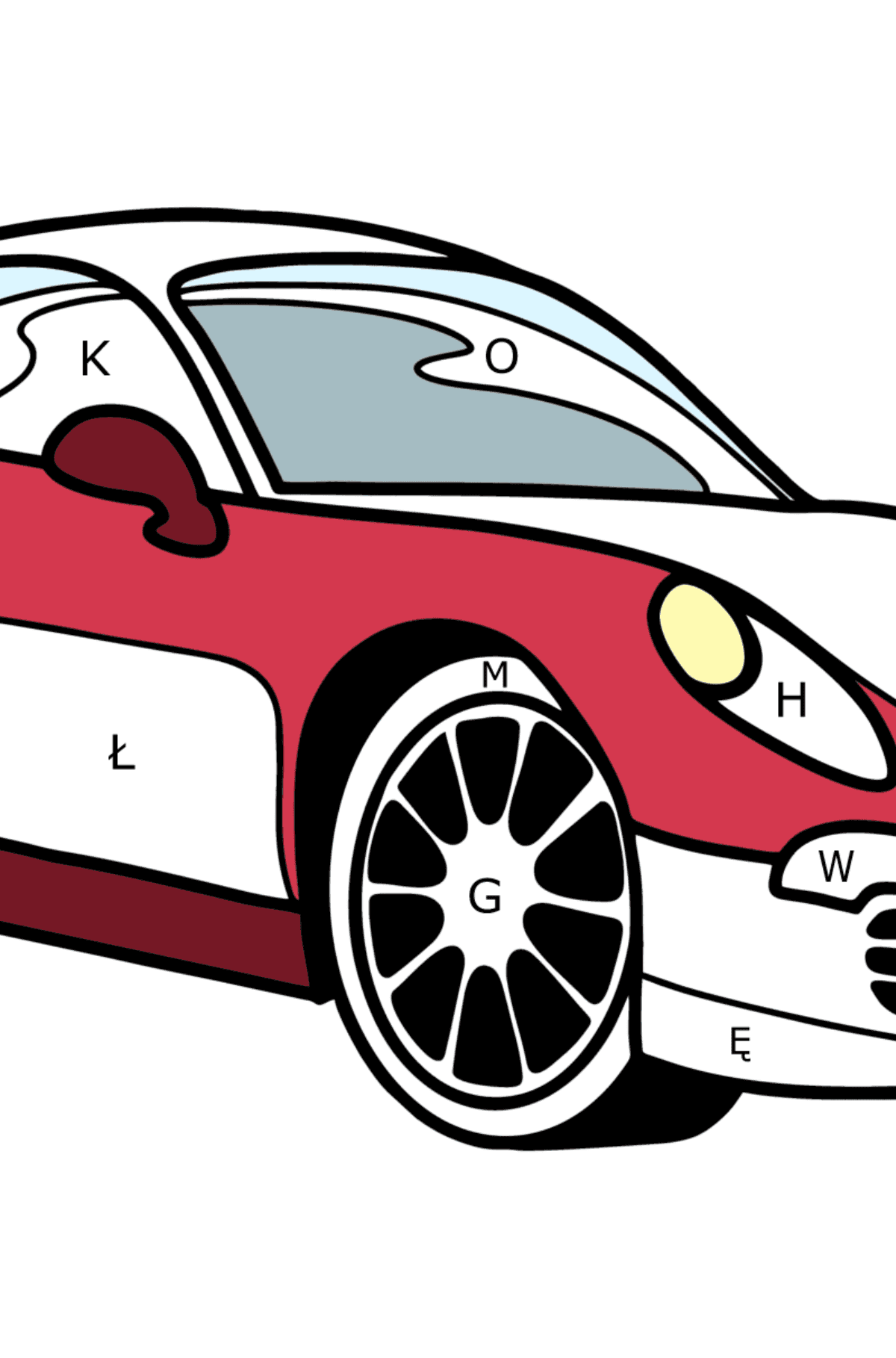 Kolorowanka Samochód sportowy Porsche Cayman - Kolorowanki wedlug liter dla dzieci