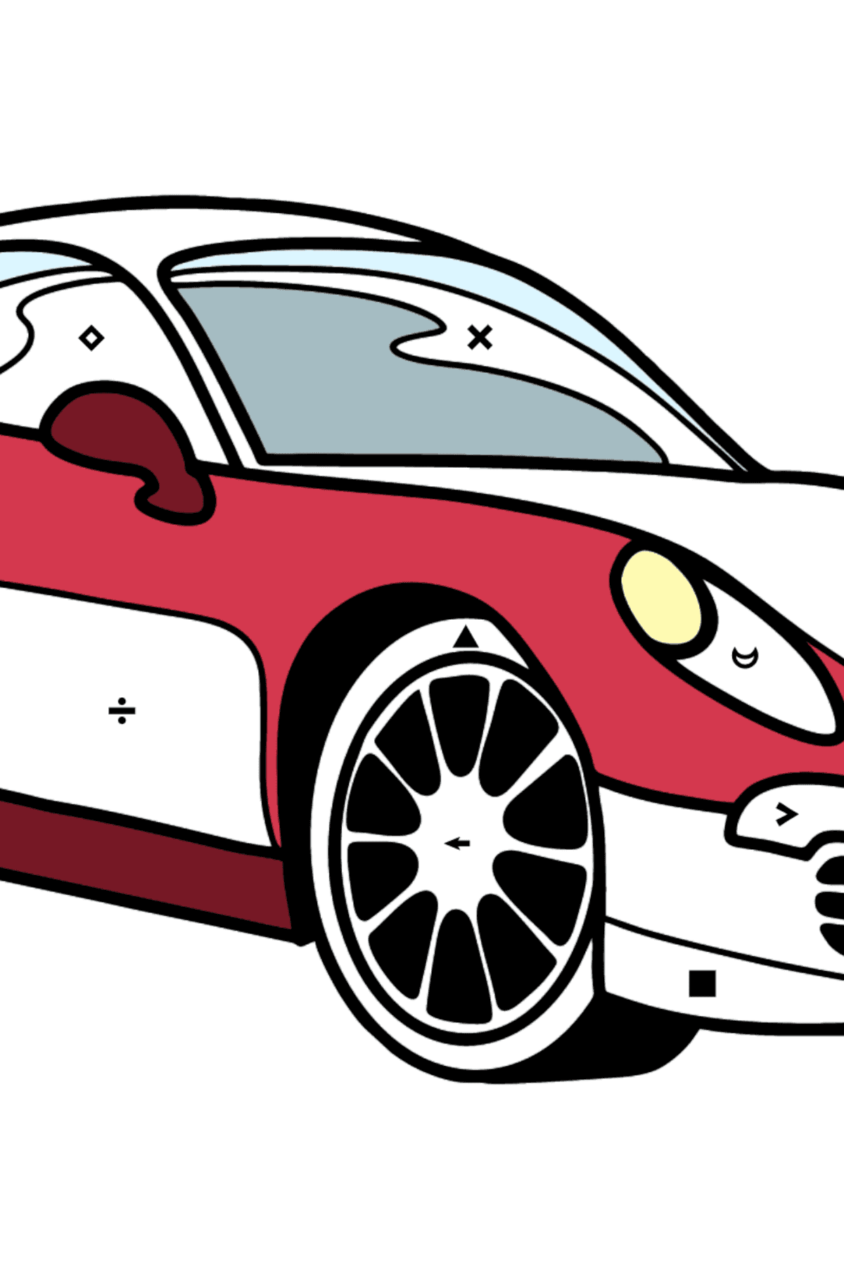 Porsche Cayman Sportwagen Ausmalbild - Ausmalen nach Symbolen für Kinder