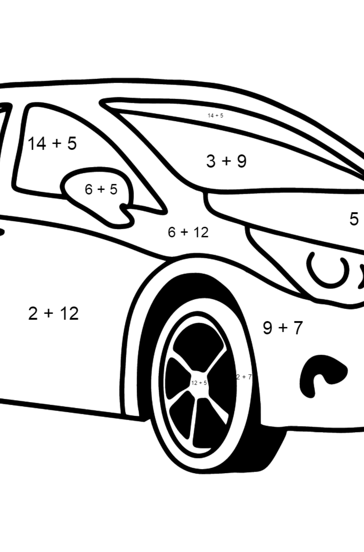 Розмальовка Автомобіль Toyota Avensis - Математична Розмальовка Додавання для дітей