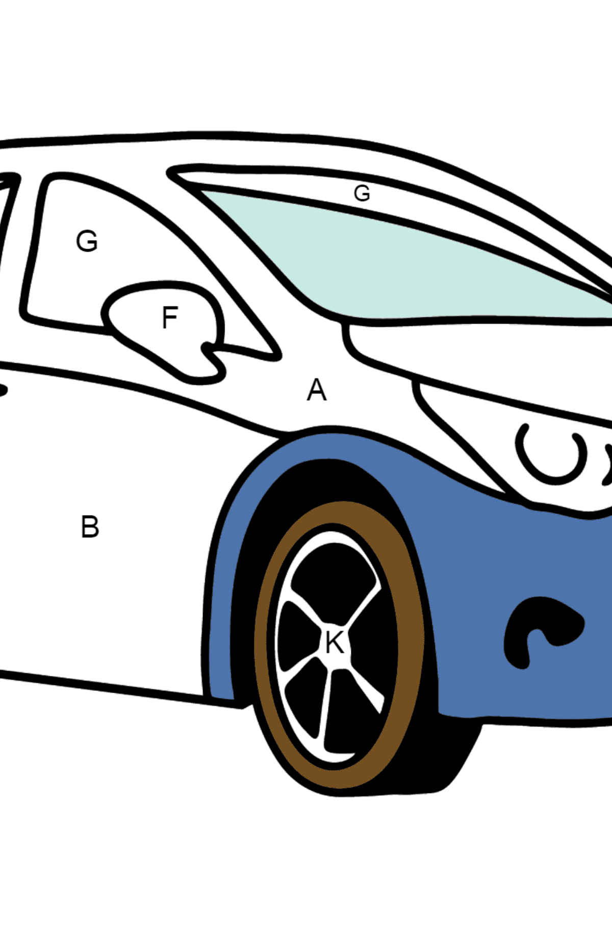 Toyota Avensis Auto Ausmalbild - Ausmalen nach Buchstaben für Kinder