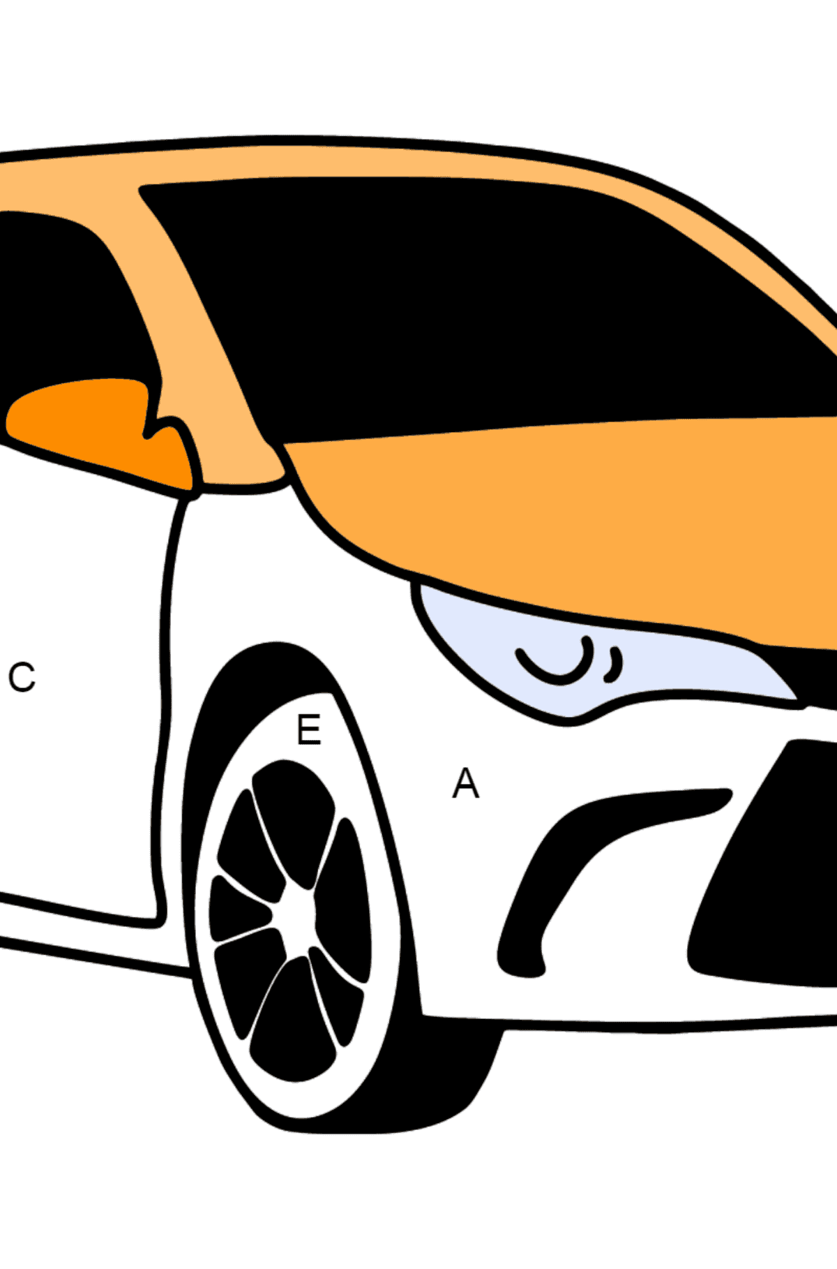 Toyota Camry Ausmalbild - Ausmalen nach Buchstaben für Kinder