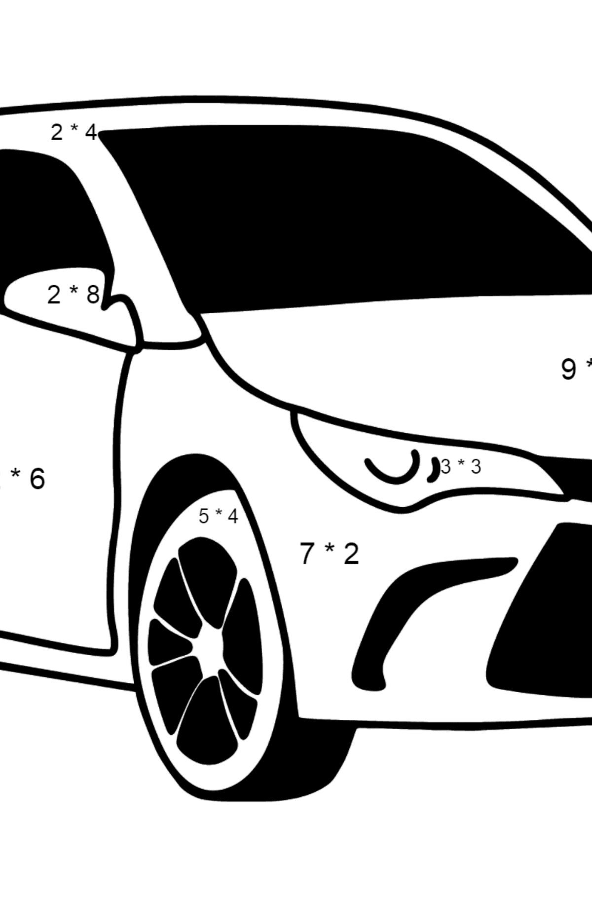 Dibujo de Toyota Camry para colorear - Colorear con Matemáticas - Multiplicaciones para Niños