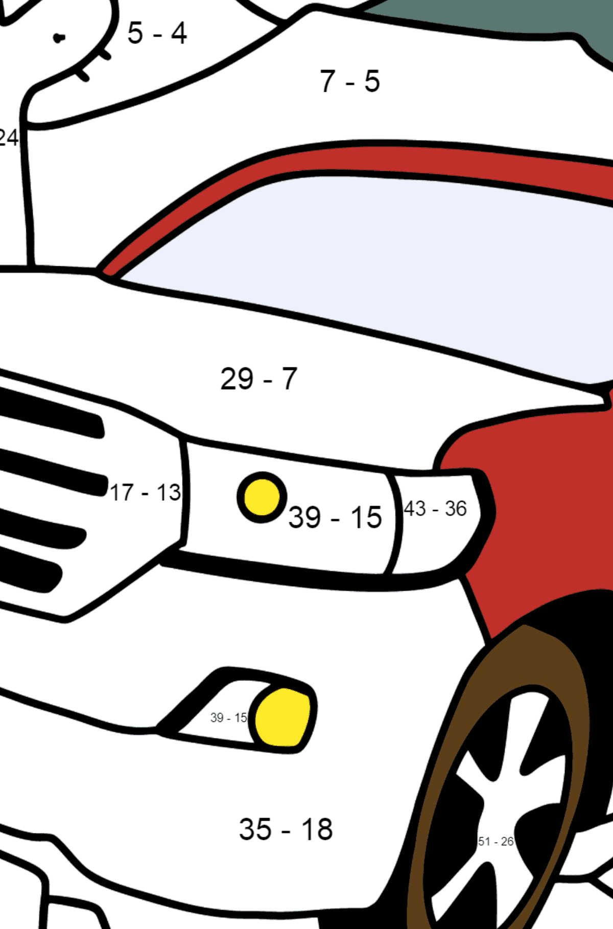 Toyota Land Cruiser Jeep Ausmalbild - Mathe Ausmalbilder - Subtraktion für Kinder
