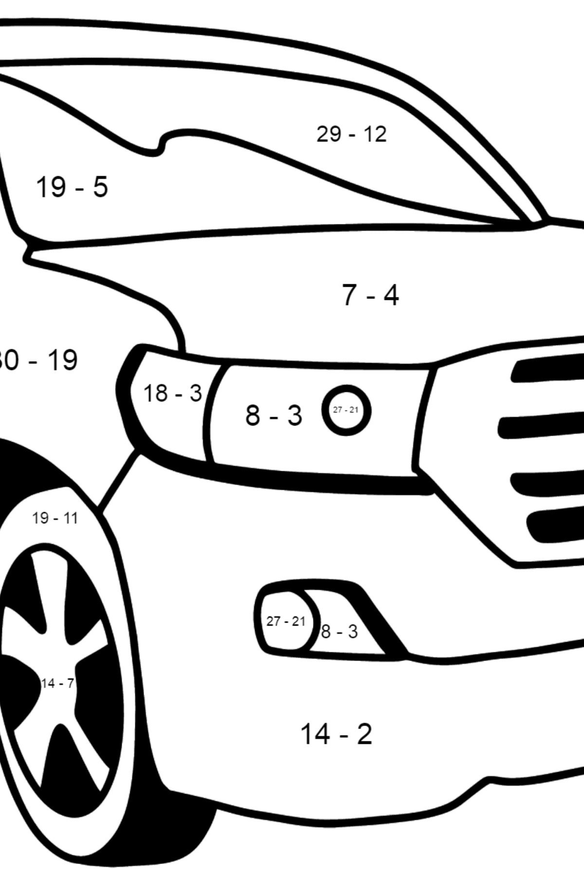 Розмальовка Toyota Land Cruiser Car - Математична Розмальовка Віднімання для дітей