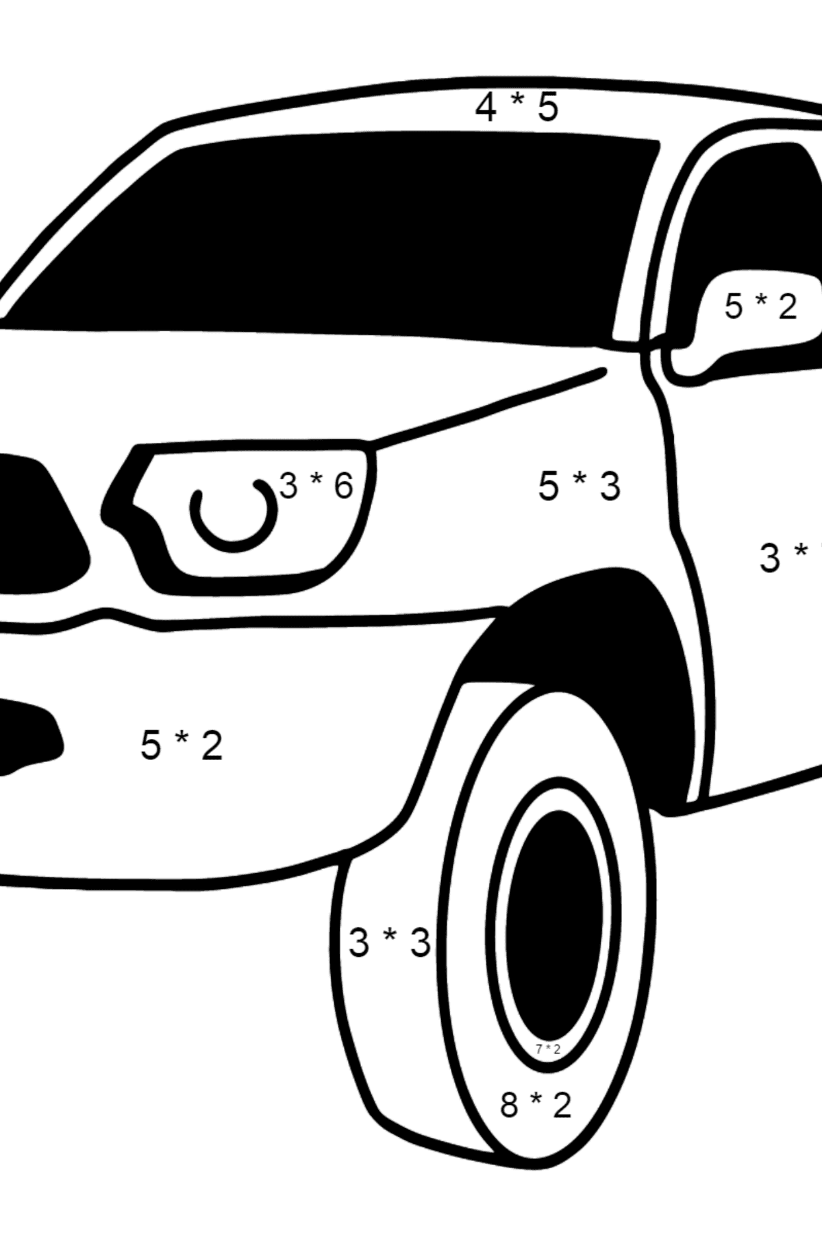 Розмальовка Пікап Toyota Tacoma - Математична Розмальовка Множення для дітей