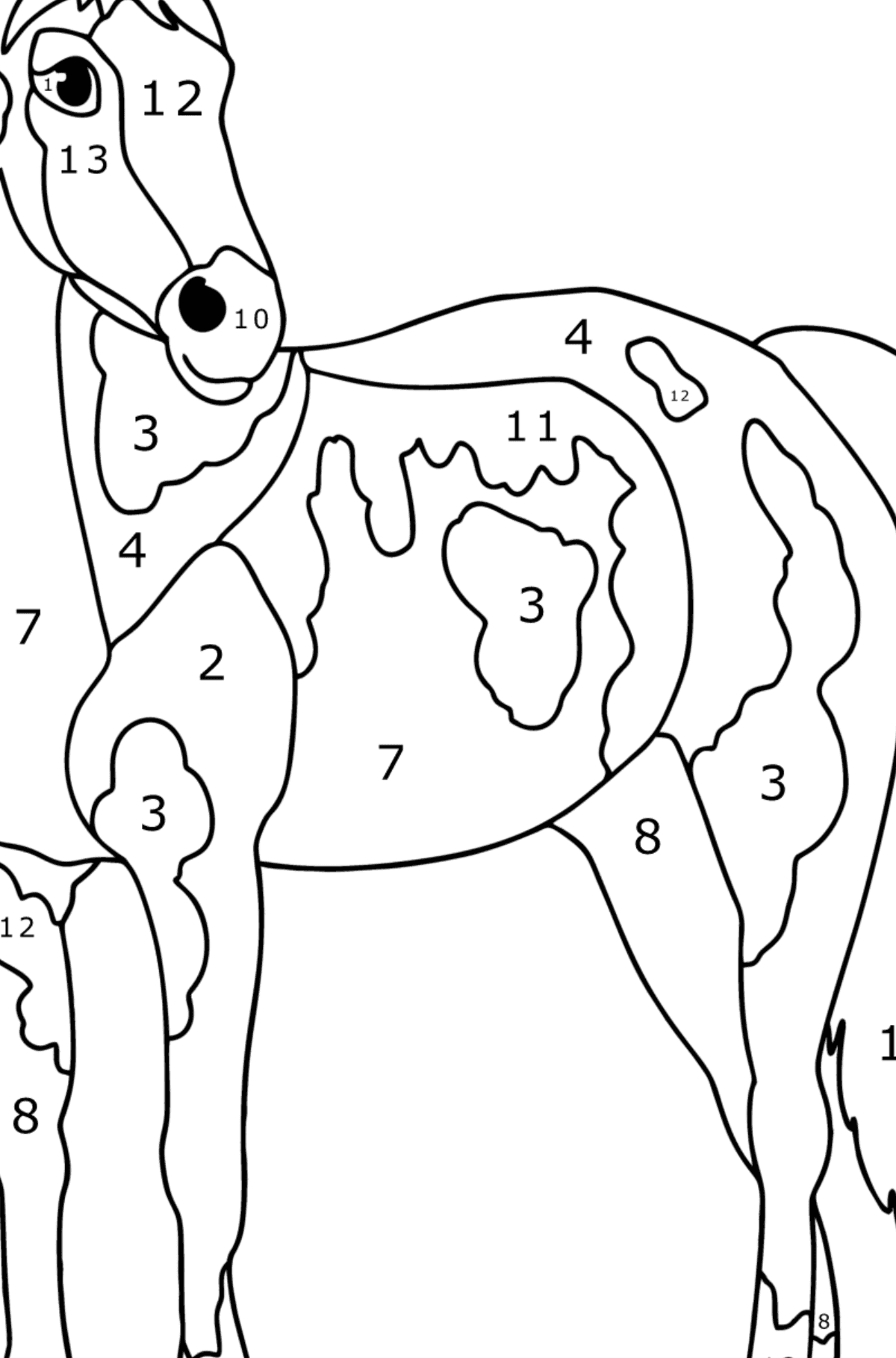 Раскраска Американская верховая лошадь - По Номерам для Детей