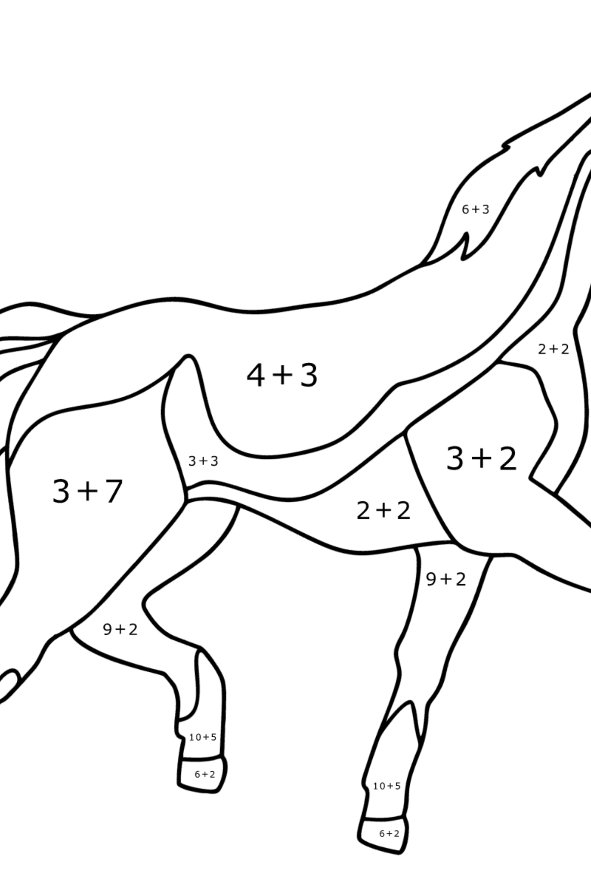 Målarbild Anglo arabisk häst - Matematik Färgläggning - Addition För barn