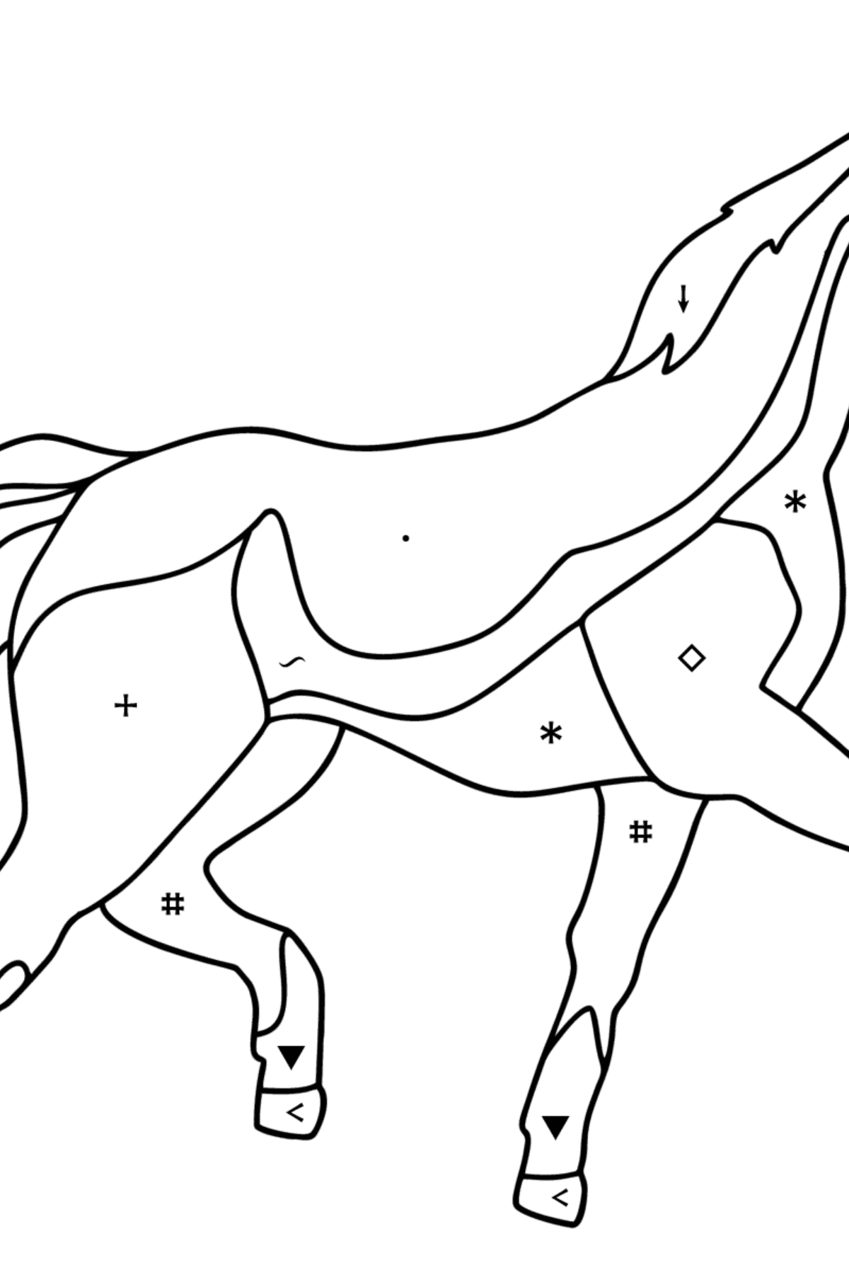 Målarbild Anglo arabisk häst - Färgläggning efter symboler För barn