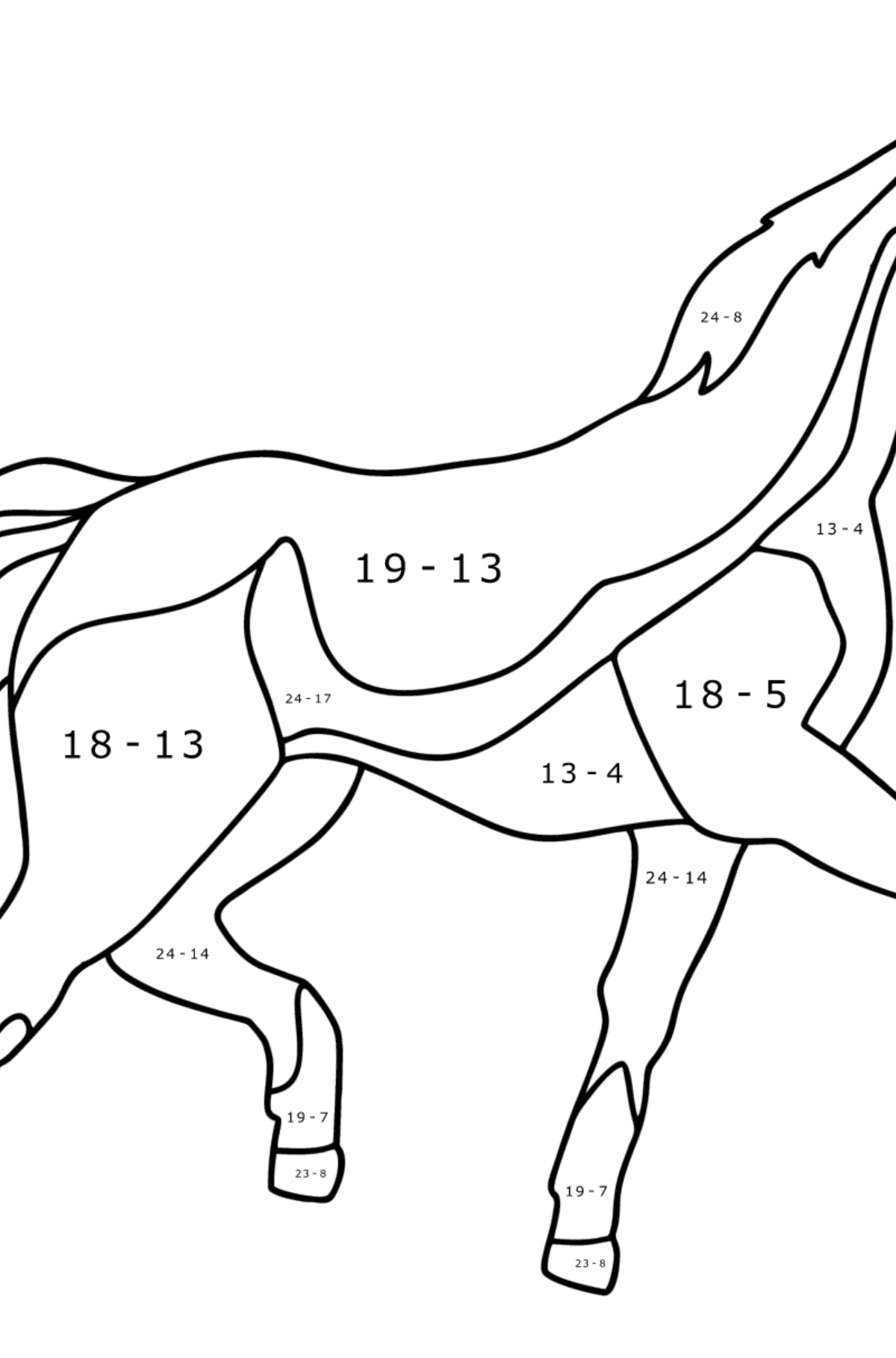 Målarbild Anglo arabisk häst - Matematik Färgläggning - Subtraktion För barn