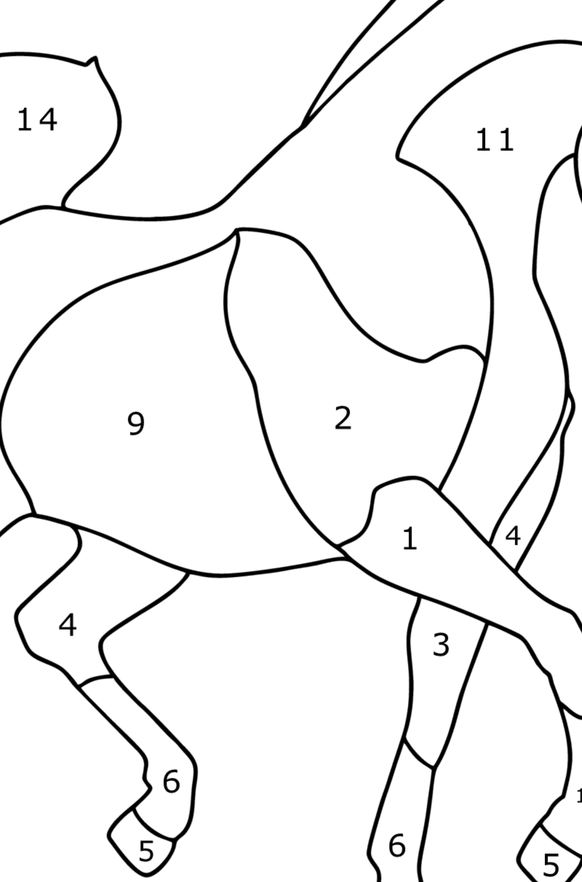 Mewarnai gambar Kuda arab - Pewarnaan mengikuti Nomor untuk anak-anak