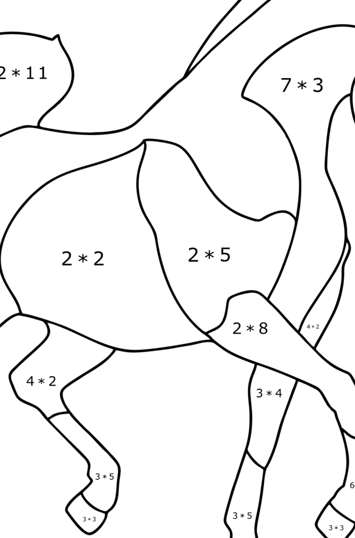 Mewarnai gambar Kuda arab - Pewarnaan Matematika: Penjumlahan untuk anak-anak