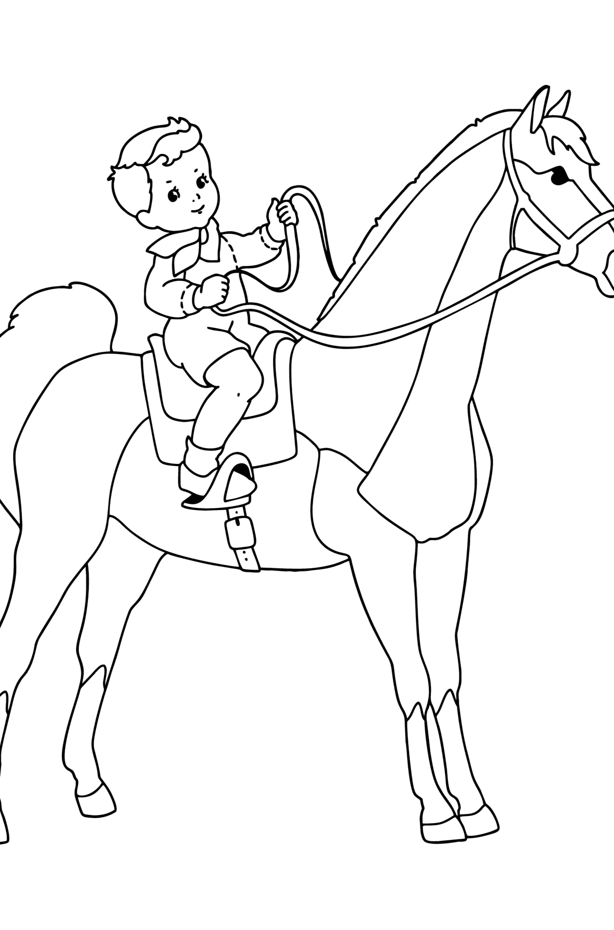 Tegning til farvning Dreng på hest - Tegninger til farvelægning for børn