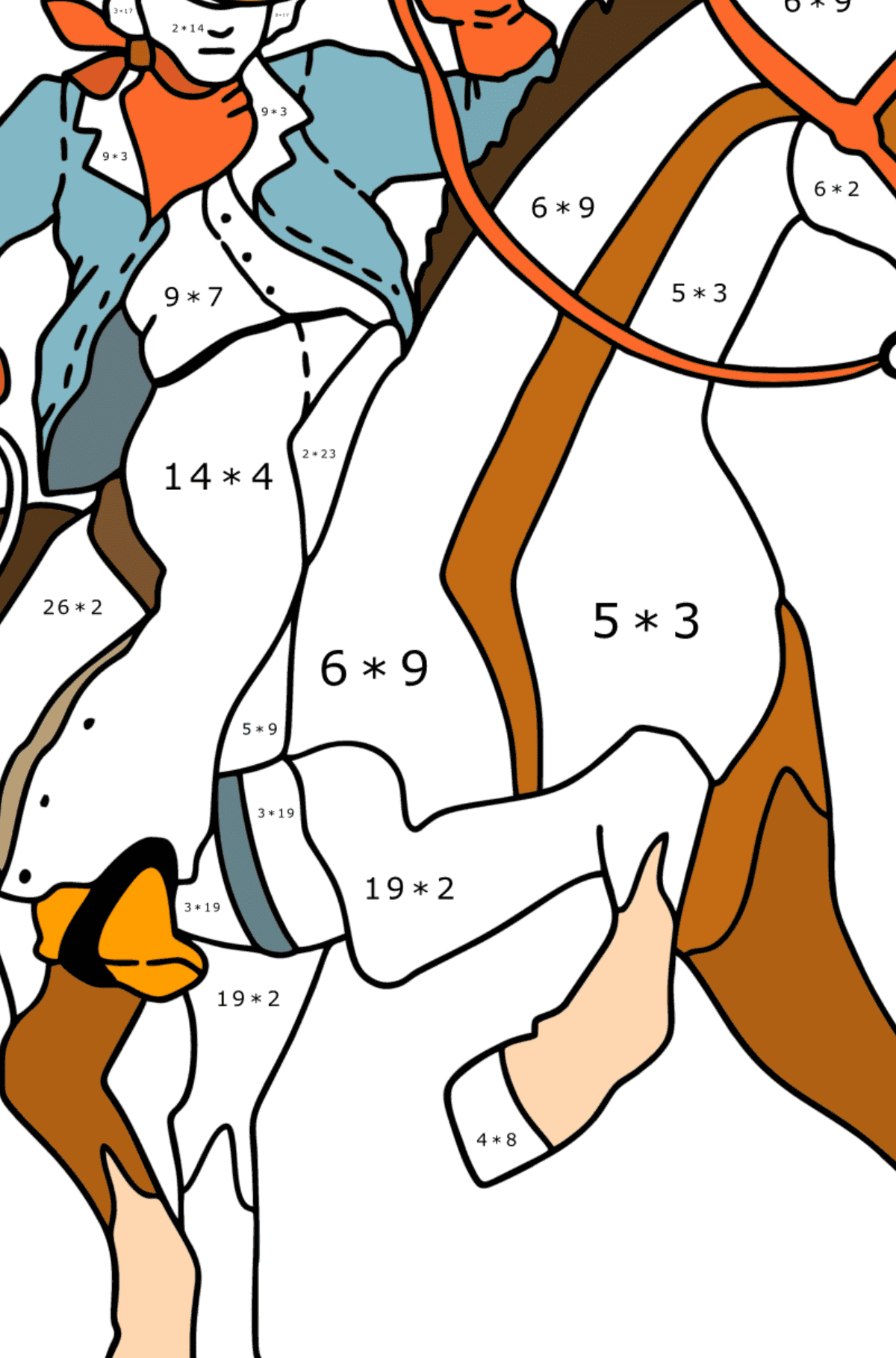 Coloriage Cow-boy courageux - Coloriage Magique Multiplication pour les Enfants