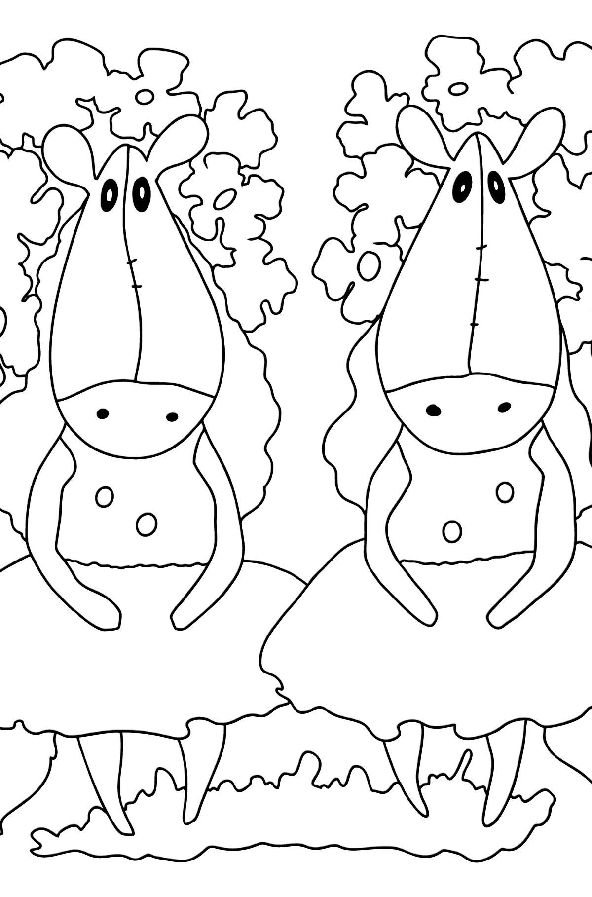 Coloring page a couple of horses - Coloring Pages for Kids