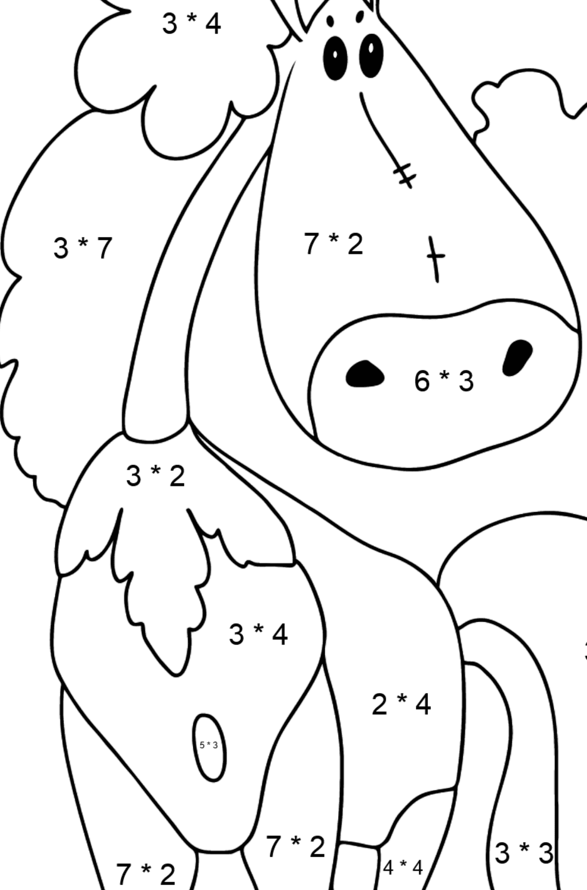 Malvorlage ein Pferd  filly - Mathe Ausmalbilder - Multiplikation für Kinder