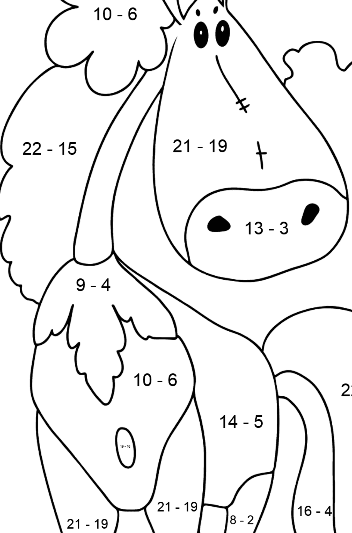 Malvorlage ein Pferd  filly - Mathe Ausmalbilder - Subtraktion für Kinder