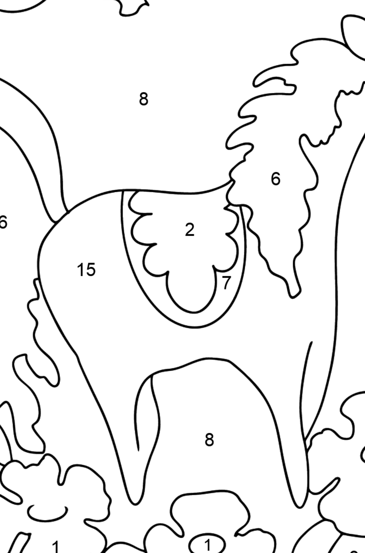 Dibujo para colorear un caballo en flores - Colorear por Números para Niños