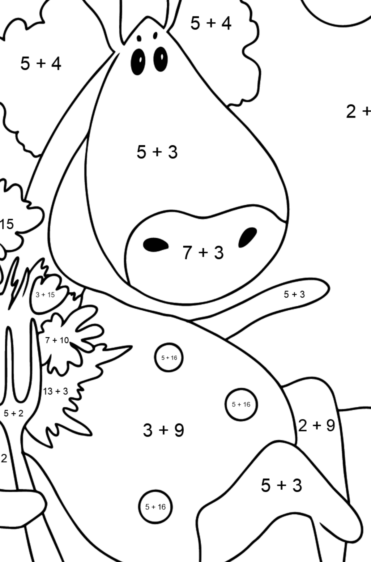 Coloring page magic horse - Math Coloring - Addition for Kids