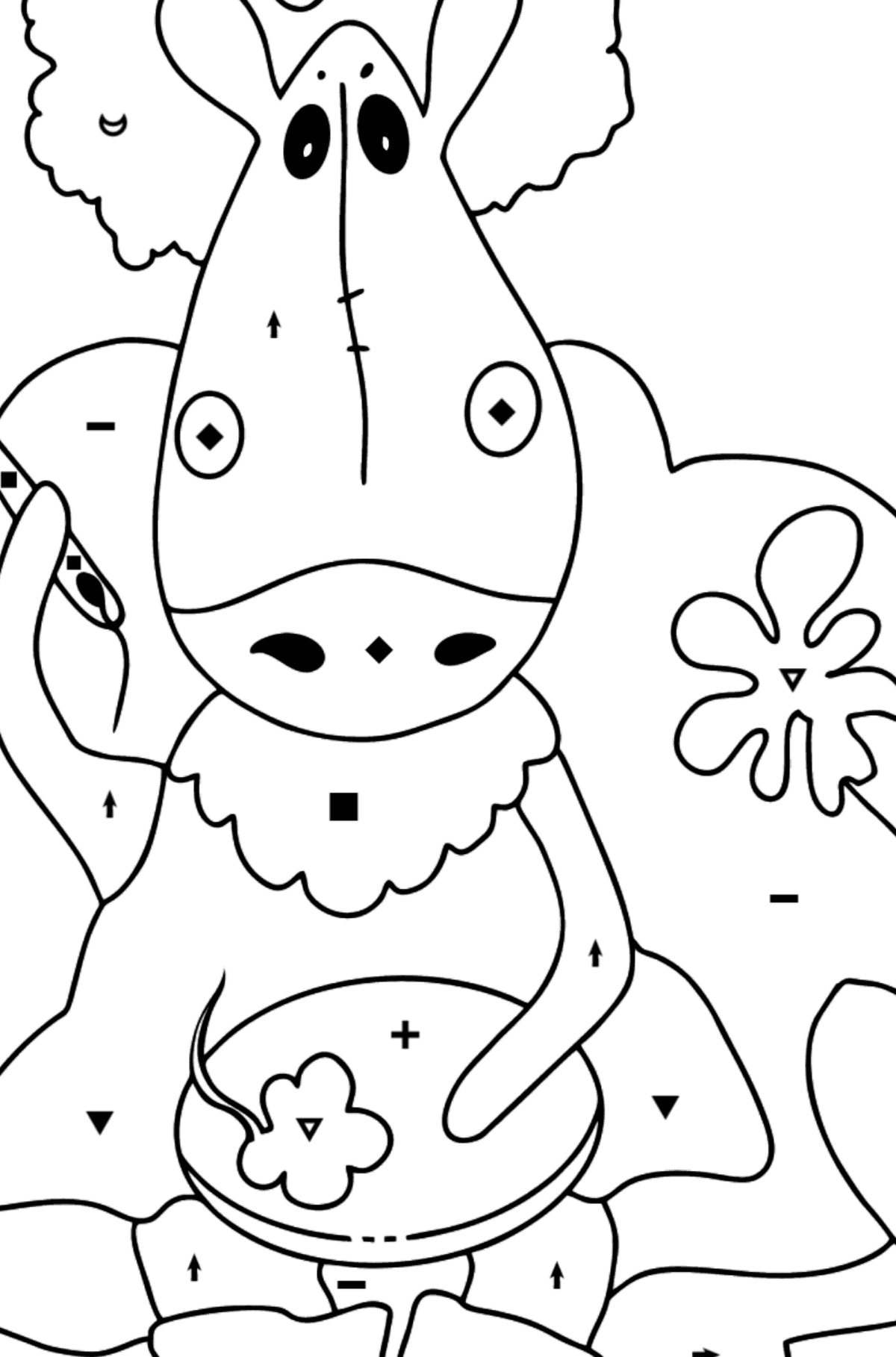 Розмальовка мультяшний кінь - Розмальовки за символами для дітей