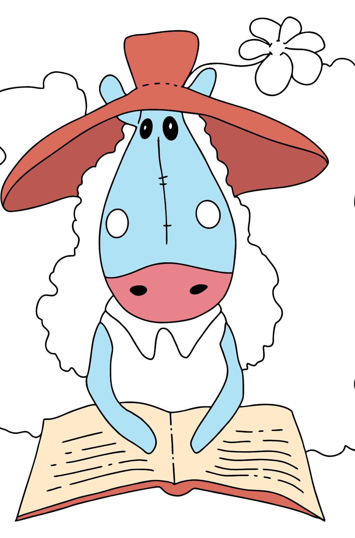 Dibujo para colorear un caballo con libro - Dibujos para Colorear para Niños