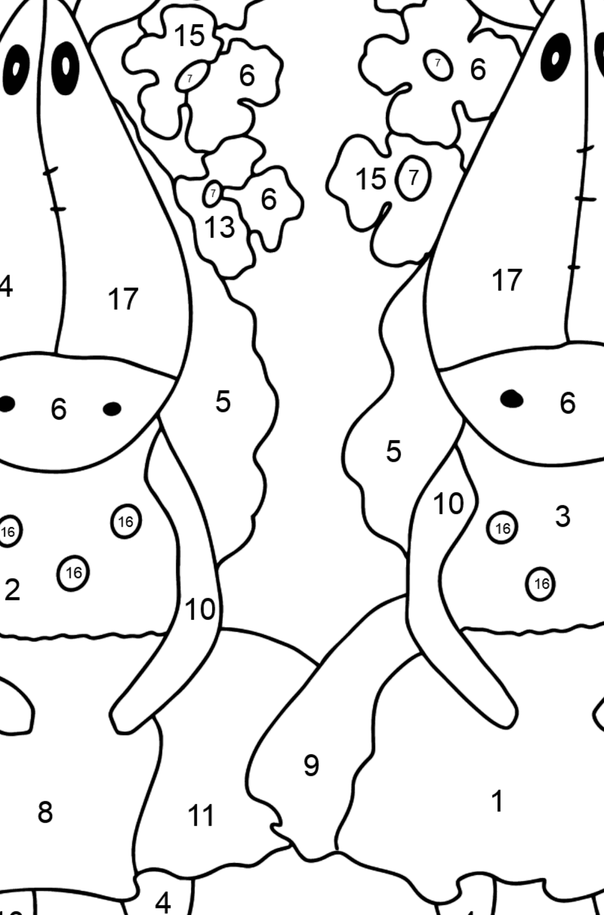 Розмальовка Парочка Коней (складно) - Розмальовки за номерами для дітей