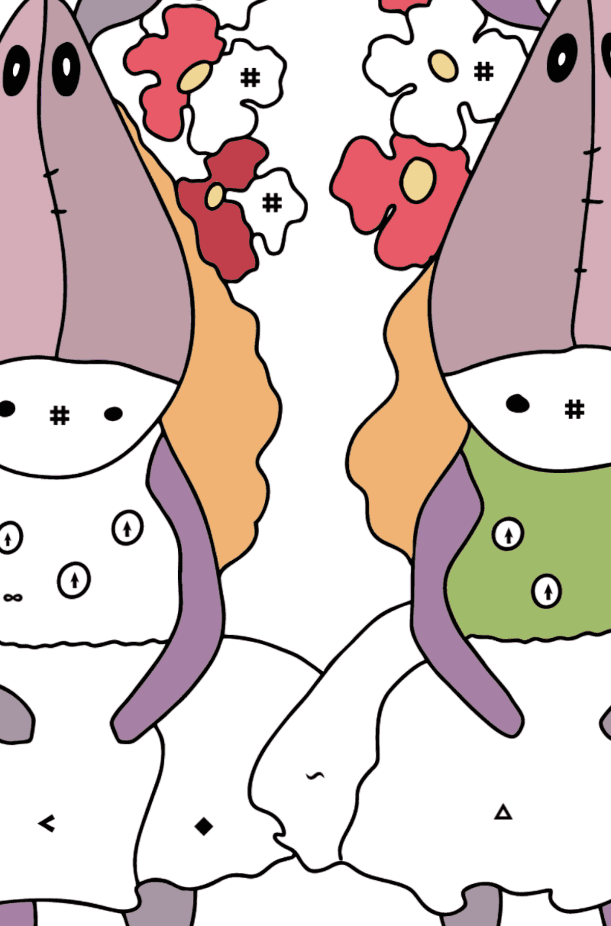 Coloring page magic horses (difficult) - Coloring by Symbols for Kids