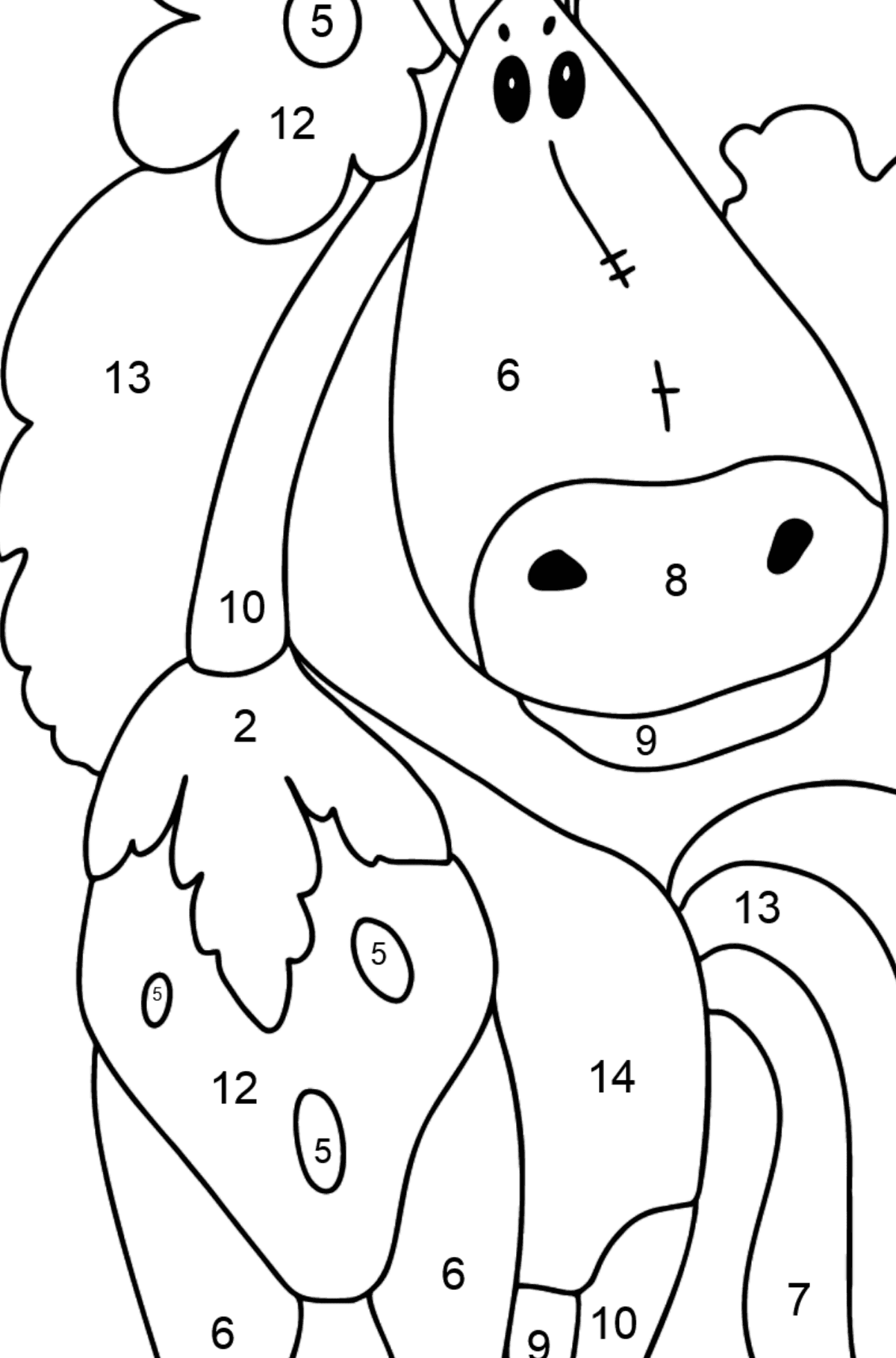 Desenho de cavalo fashionista para colorir difícil - Colorir por Números para Crianças
