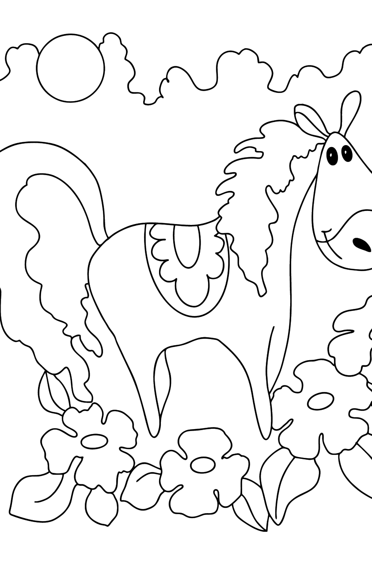 Complex coloring page a horse in flowers - Coloring Pages for Kids