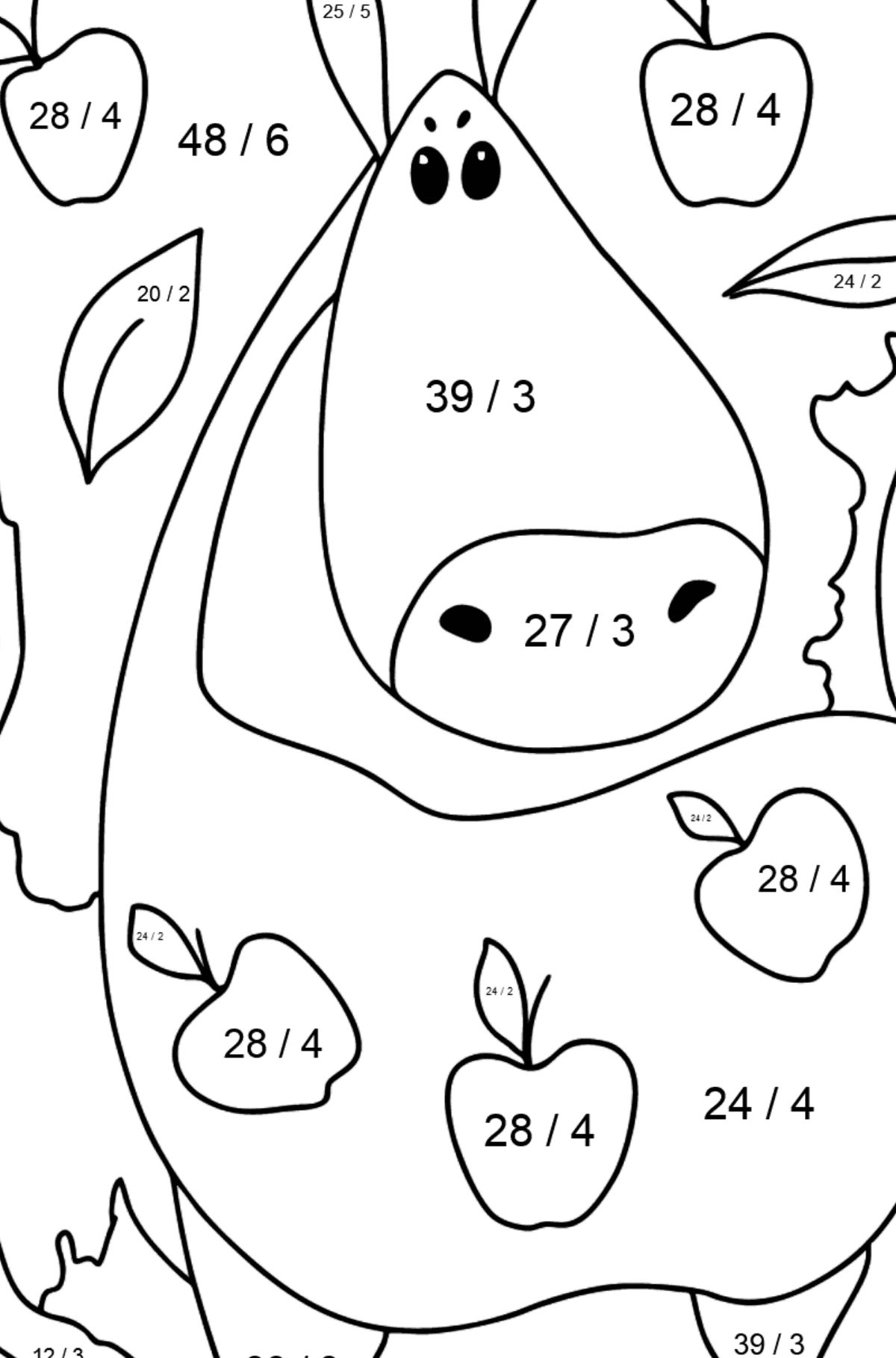 Coloring page cute horse (difficult) - Math Coloring - Division for Kids