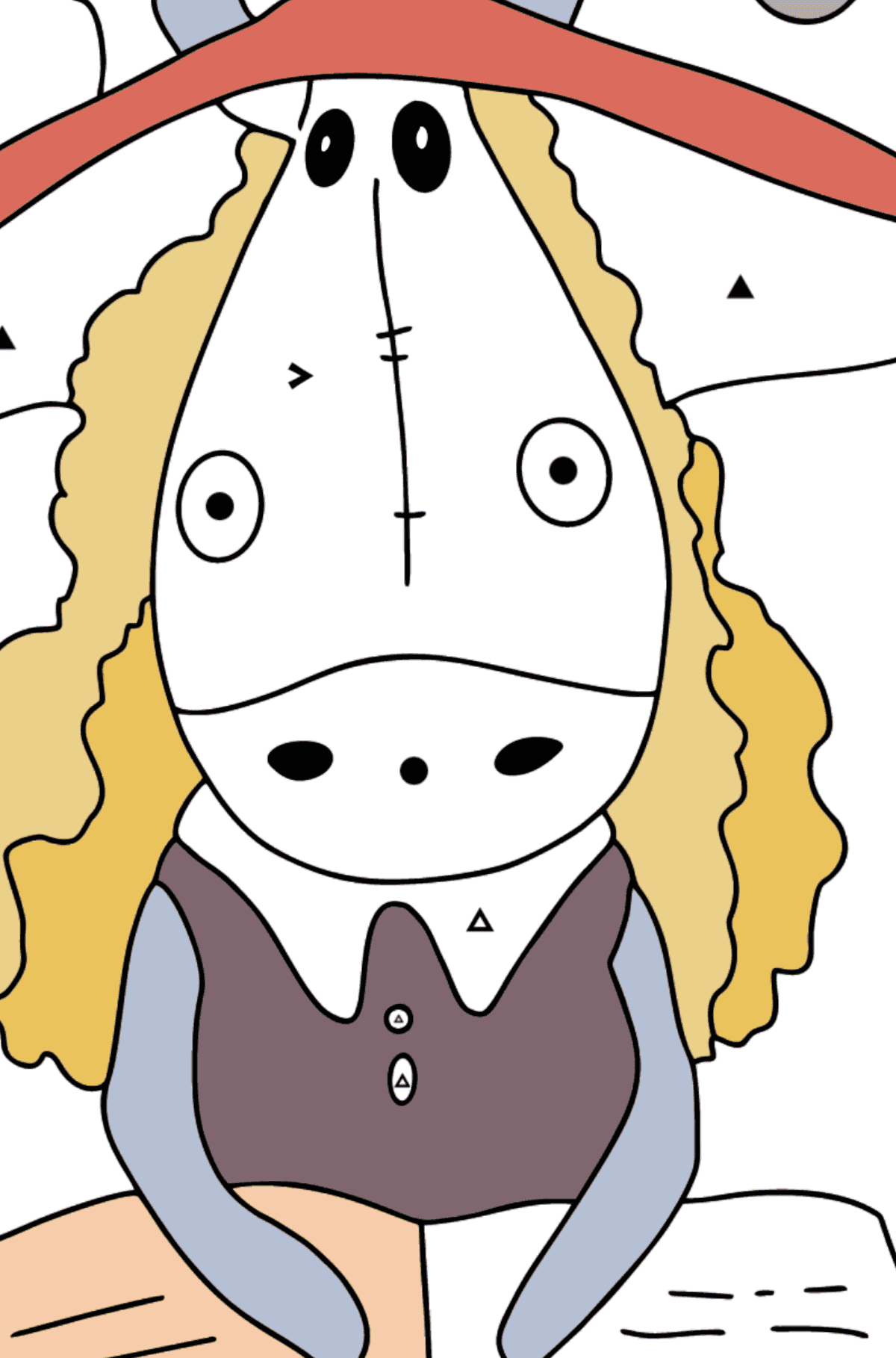 Kolorowanka ciekawy koń (trudny) - Kolorowanie według symboli dla dzieci